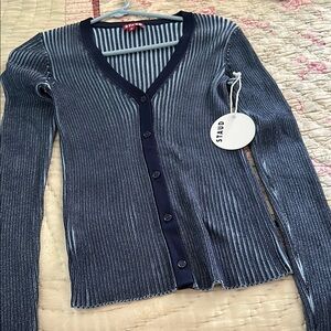 STAUD Blue and light blue Striped Cardigan